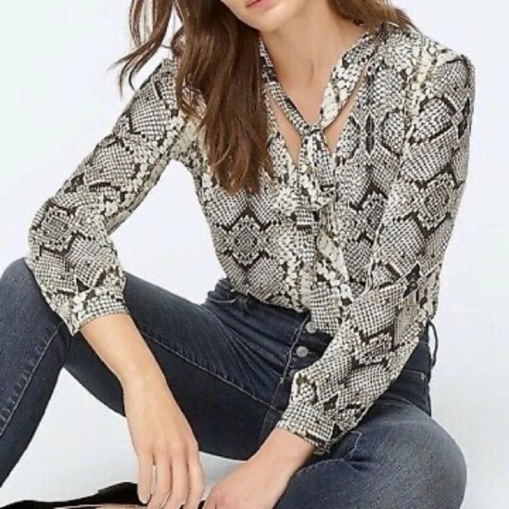 J. Crew Drapey Tie-Neck Top in Snakeskin Print